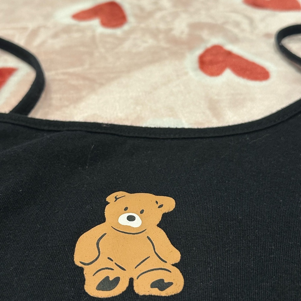 Black Tank Top with Bear Print